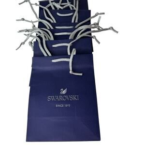 Set of 10 Authentic Swarovski Blue M Size Gift Bags with Grey Braided Handle